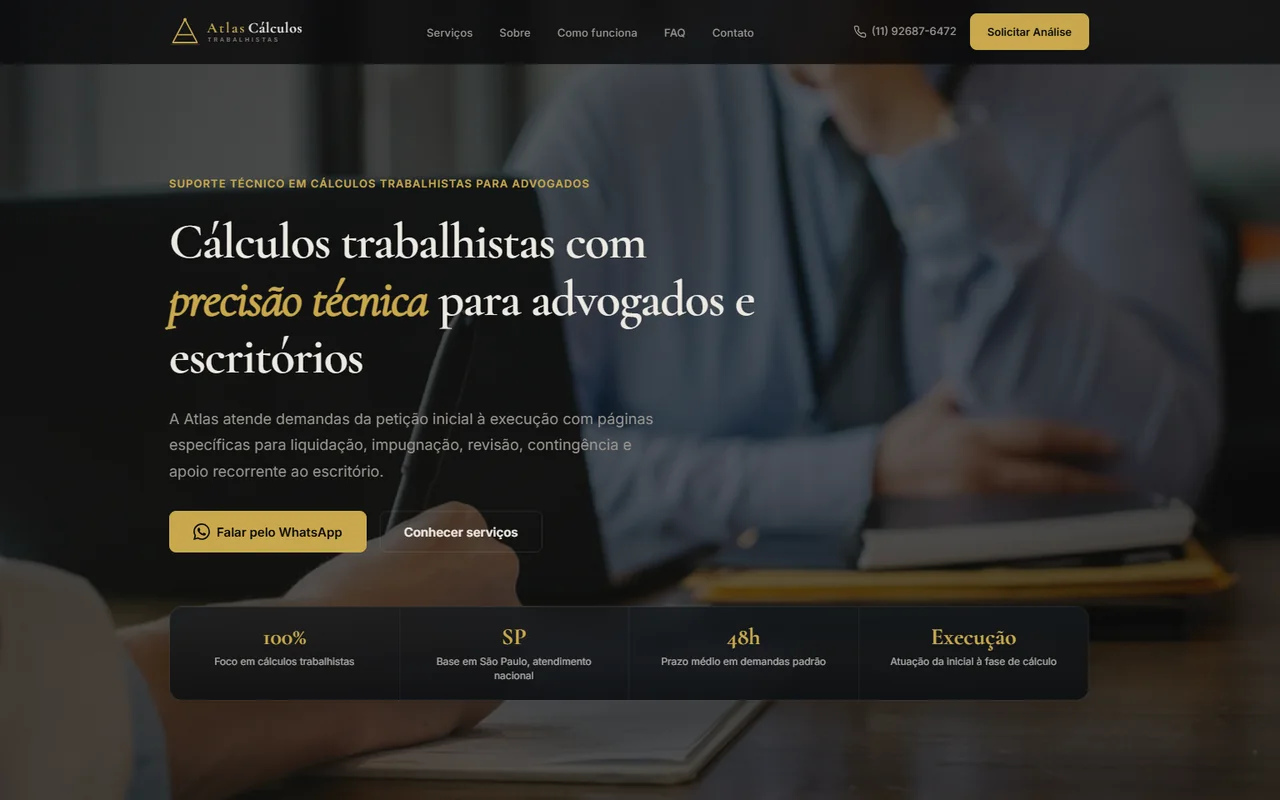 Screenshot do site Atlas Cálculos Trabalhistas
