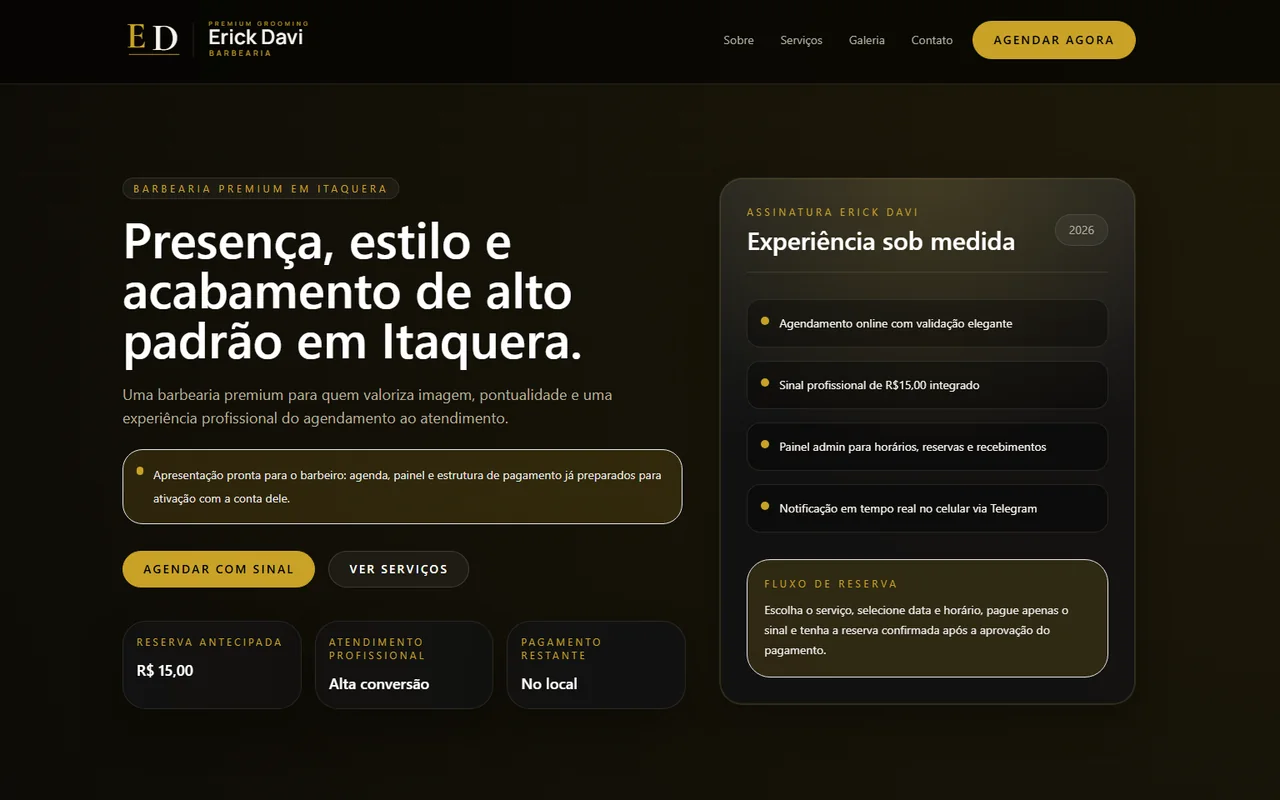 Screenshot do site Erick Davi Barbearia