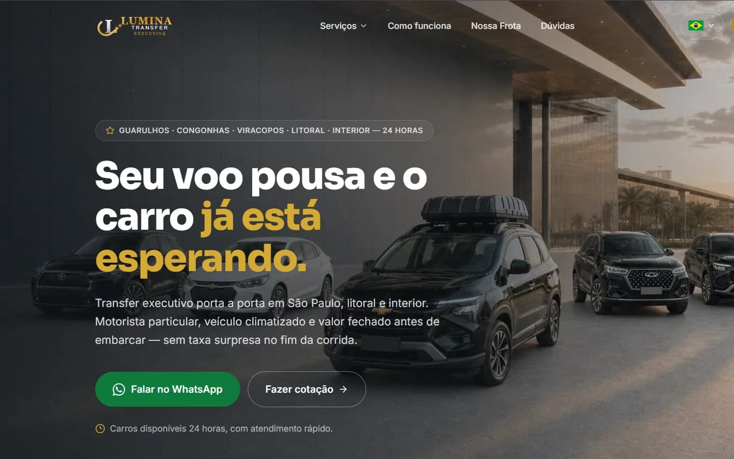 Screenshot do site Lumina Transfer Executive