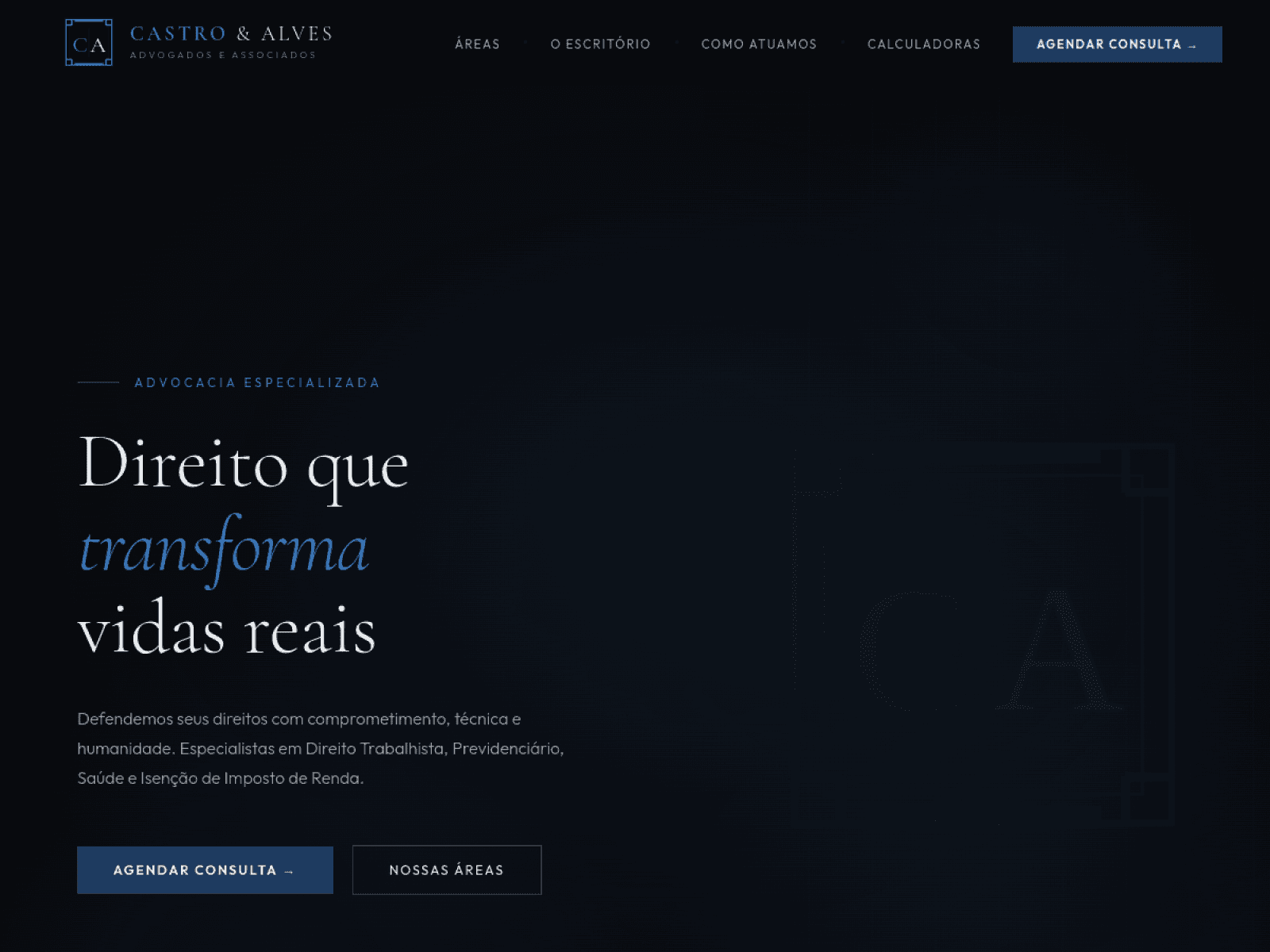 Screenshot do site Castro & Alves Advogados